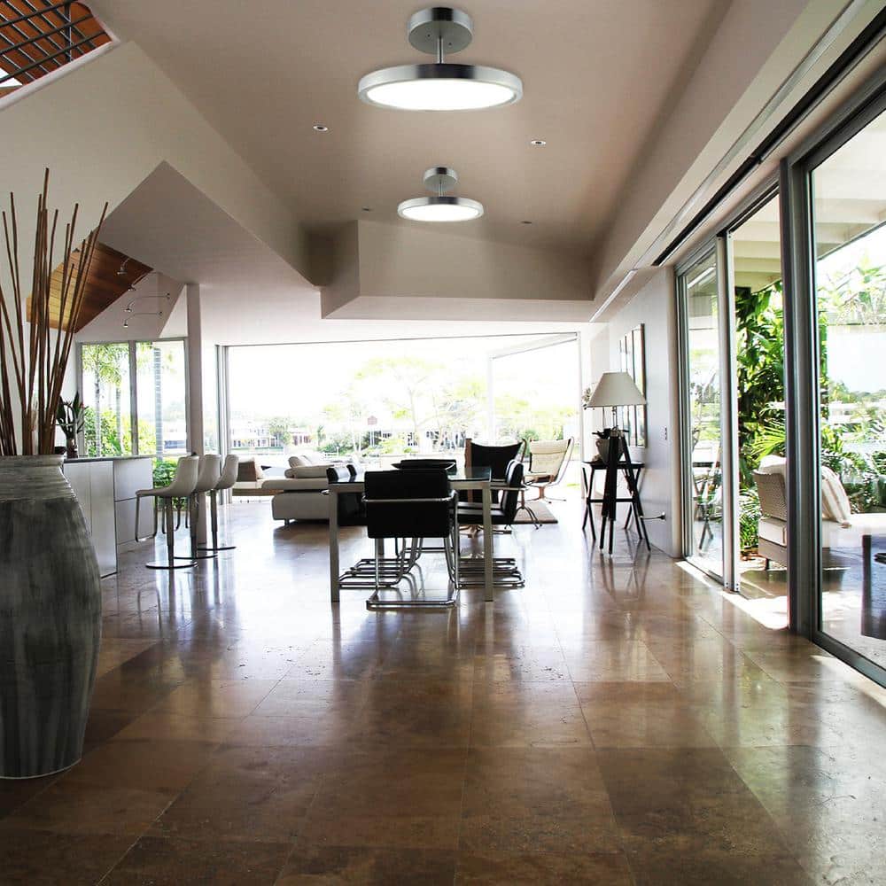 15 in. 1-Light Satin Nickel Modern Pendant Color Selectable LED 3000K 4000K 5000K Semi-Flush Mount Light - Hercitys