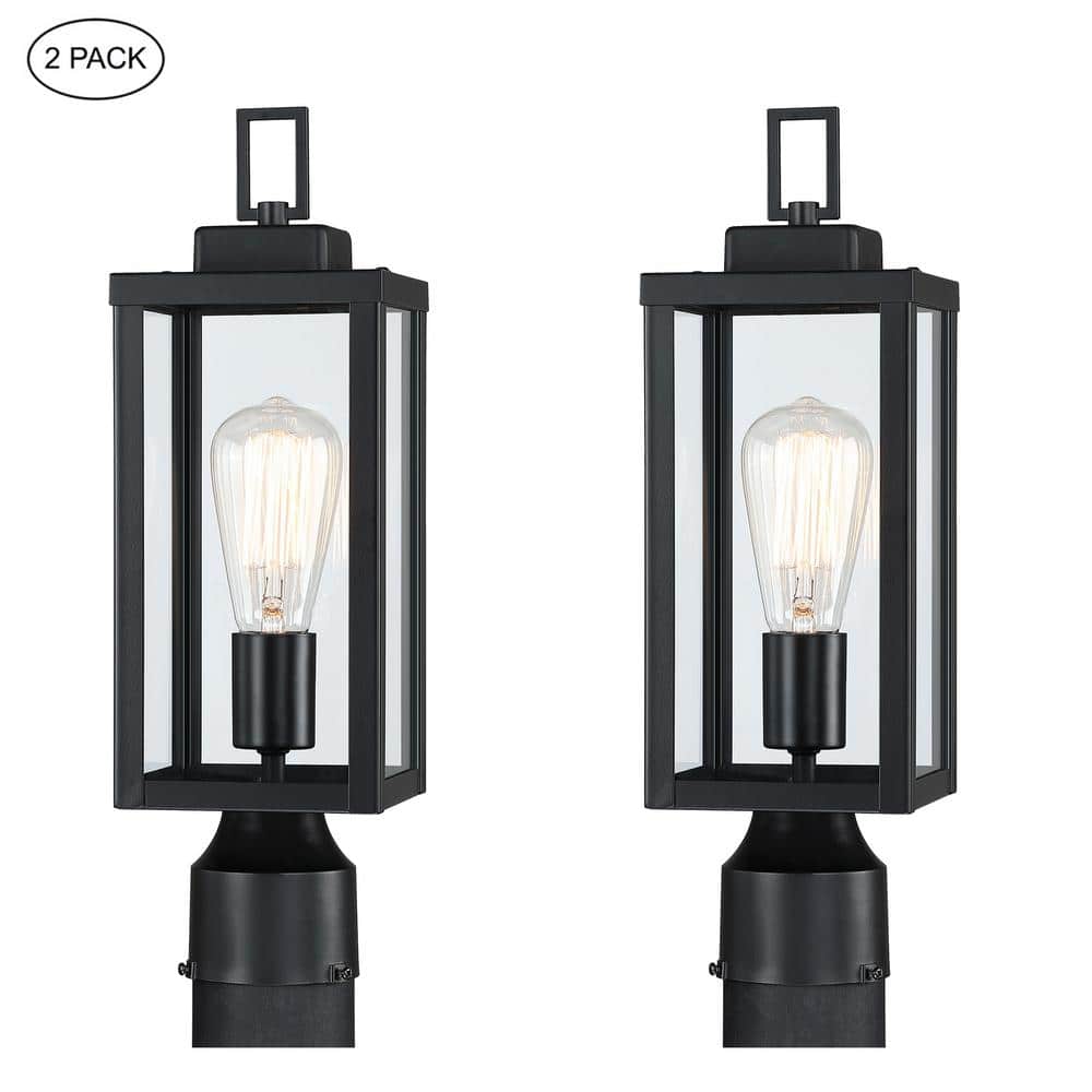 1-Light Black Outdoor Post Light Kits Head with Clear Glass Shade (2-Pack) - Hercitys