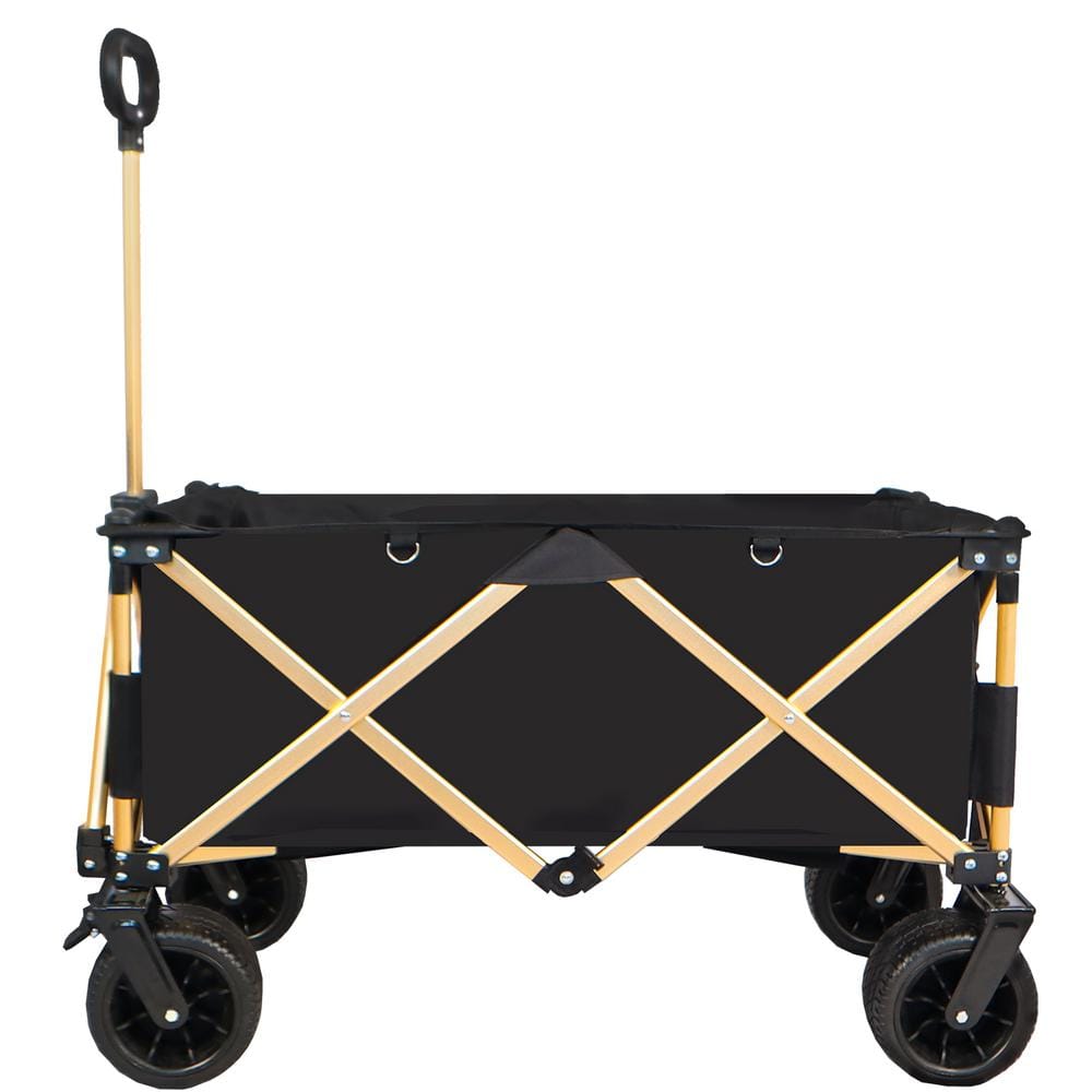 4.5 cu. ft. Folding Wagon, Steel Beach Wagon Cart for Sand Adjustable Handle&Drink Holders Aluminum Alloy Garden Cart - Hercitys