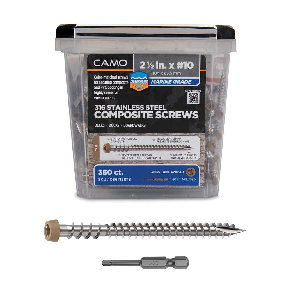 #10 2-1/2 in. 316 Stainless Steel Star Drive Tan Composite Deck Screws (350-Count) - Hercitys