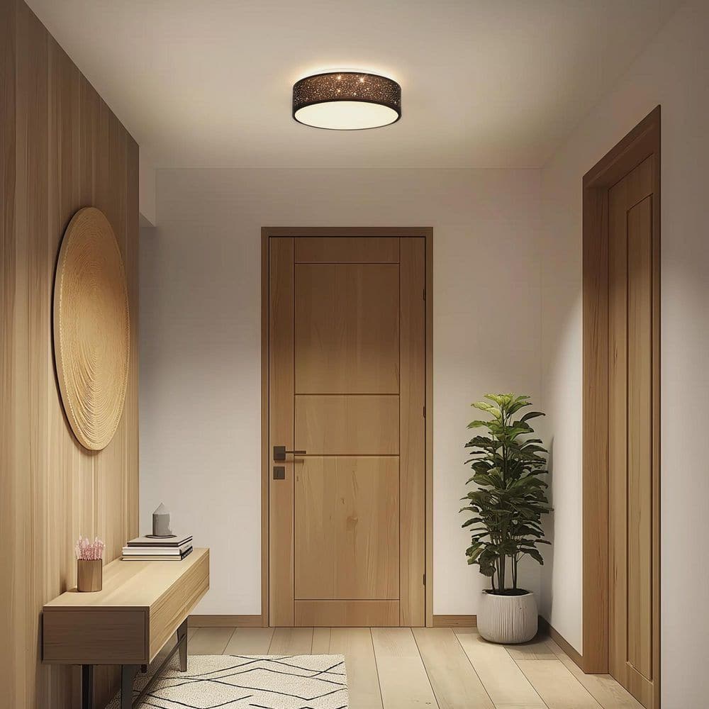 15 in. Modern Black Integrated LED Dimmable Novelty Star Cloth Cover Flush Mount Ceiling Light Fixture for Bedroom - Hercitys