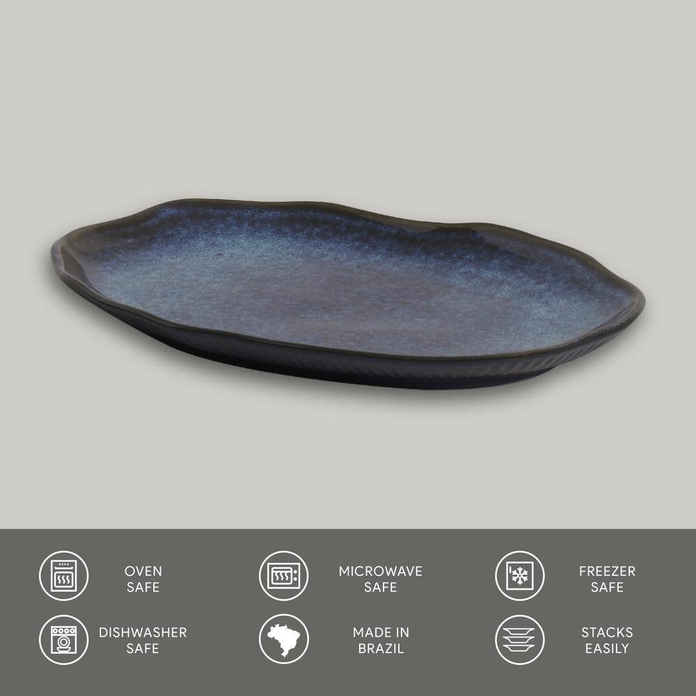 11.81 in. Denim Dark Blue Stoneware Shallow Oval Platter Medium (Set of 4) - Hercitys