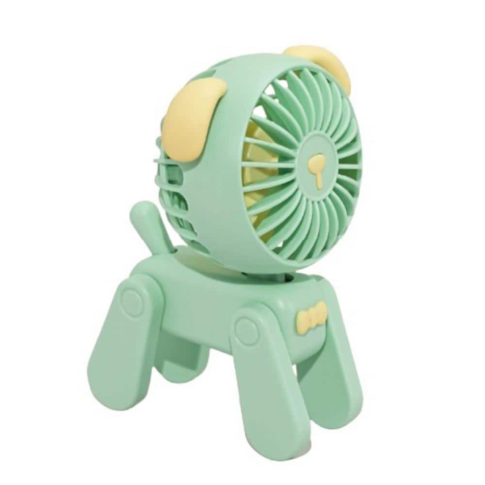 3.35 in. 3-Fan Speeds Personal Portable Handheld Battery Powered Fan USB Rechargeable Battery Operated Fan, Green Puppy - Hercitys