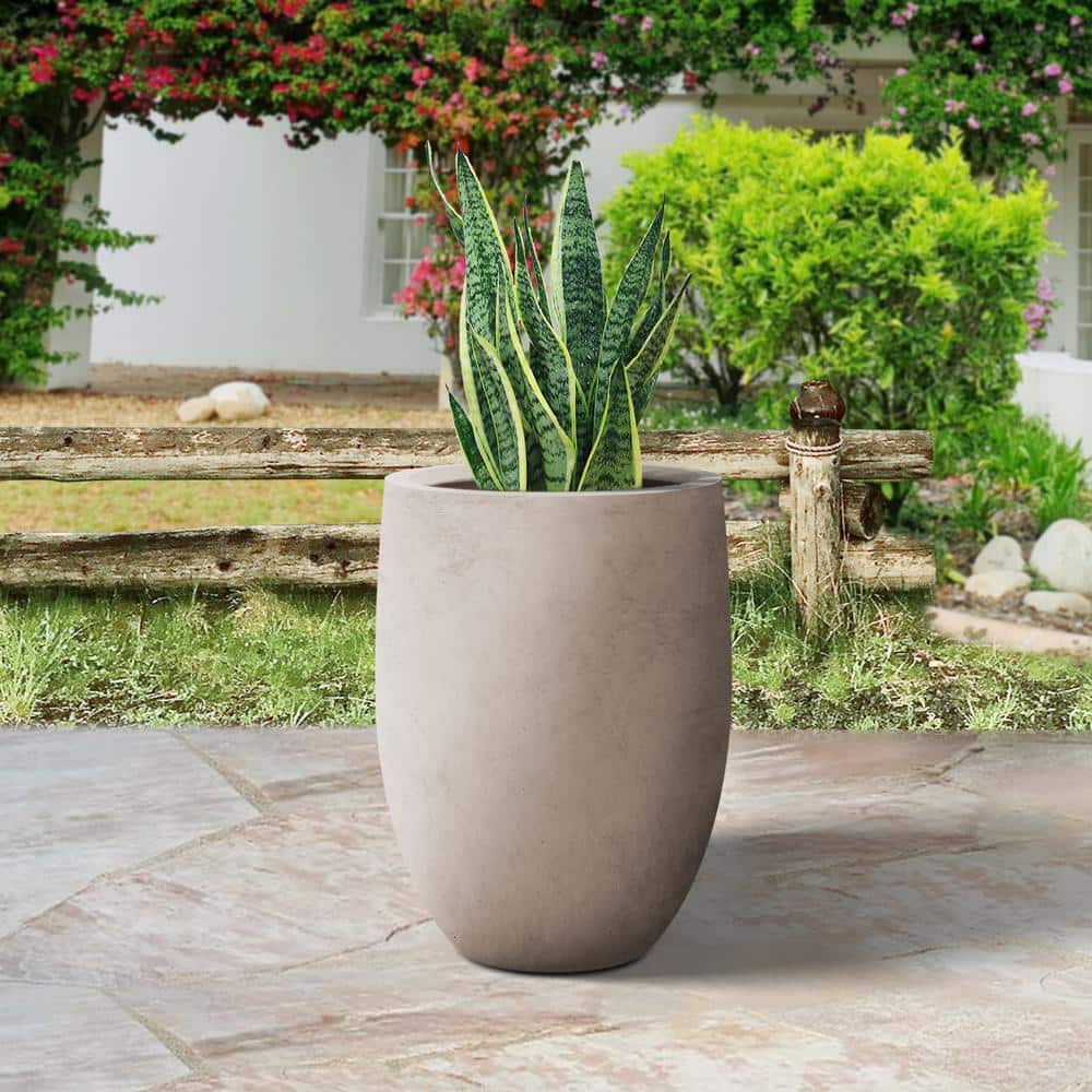 22 in. H Weathered Tall Concrete Planter, Modern Decorative Pot with Drainage Hole & Plug for Outdoor - Hercitys
