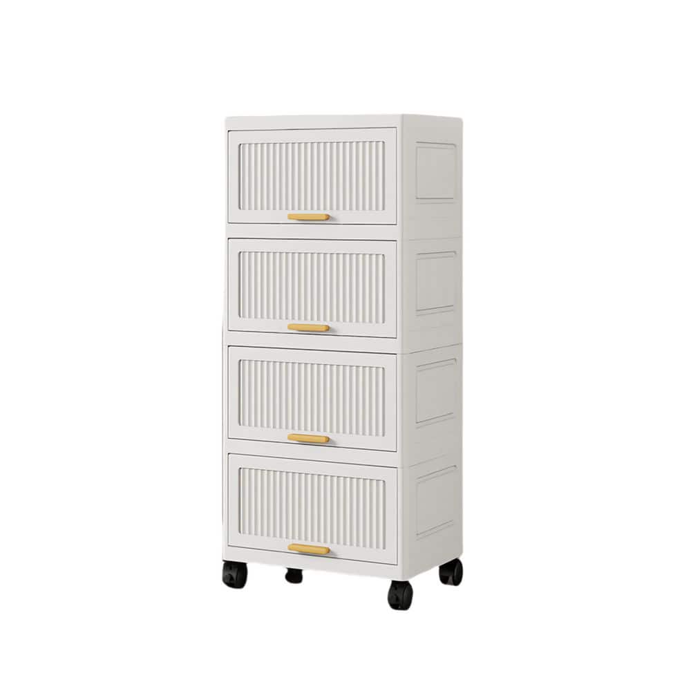 4-Layers Flip Open Storage Box With Wheels, Movable Storage Cabinet, Kitchen Shelf, Movable Storage Box-White - Hercitys