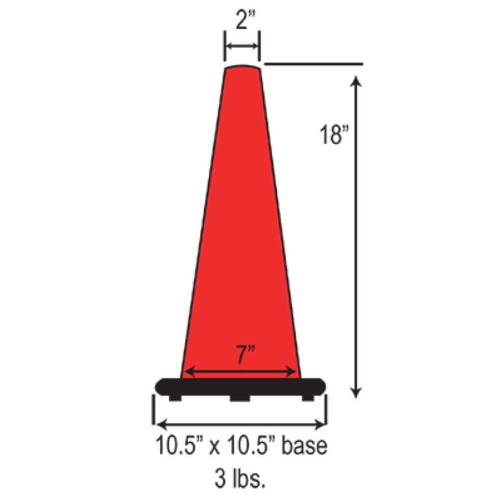 18 in. Orange Traffic Cone with Black Base 3 lbs. (6-Pack) - Hercitys