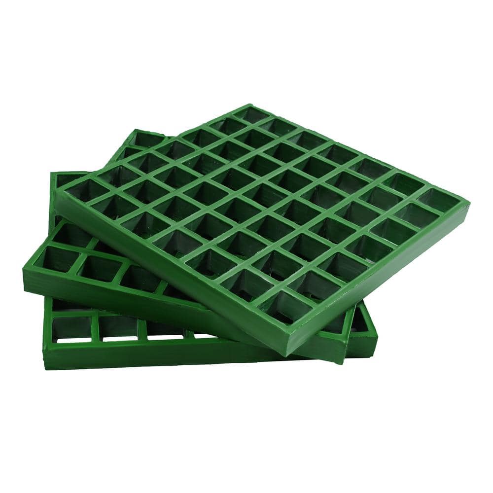 10.6 in. x 10.6 in. x 1 in. Green Fiberglass Molded Grating, Paver,1.5 in. x 1.5 in. x 1 in. (4-Pack) - Hercitys