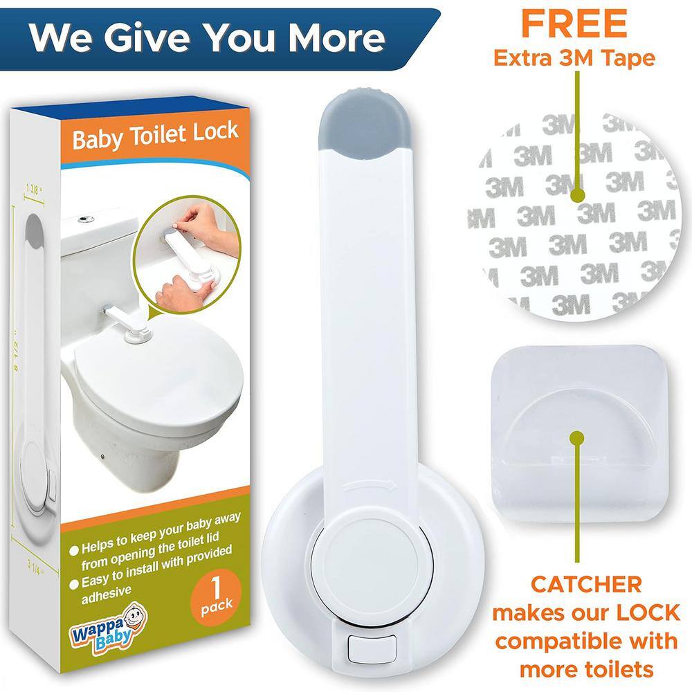 1-Piece Bath Hardware Set Baby Toilet Lock with Mounting Hardware 3M Adhesive in White - Hercitys