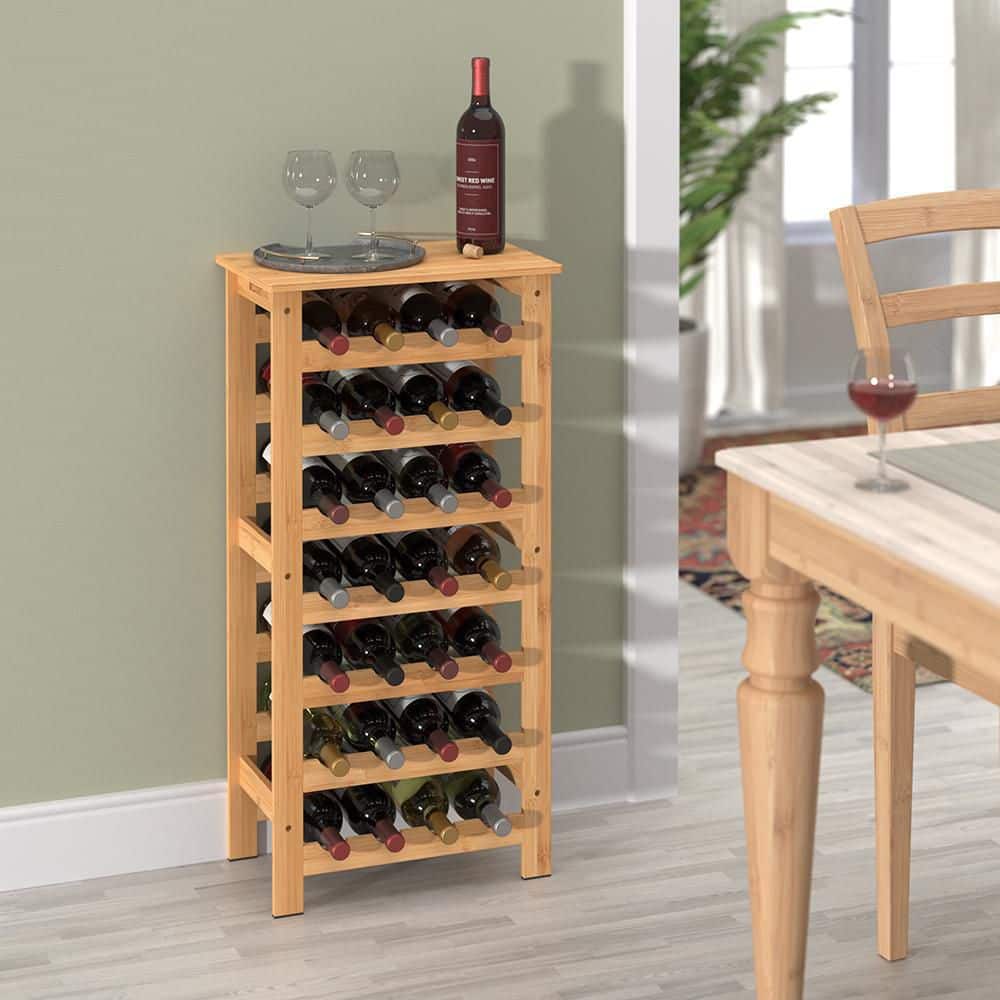 28-Bottle Bamboo Wine Rack Free-Standing Shelving Unit - Hercitys