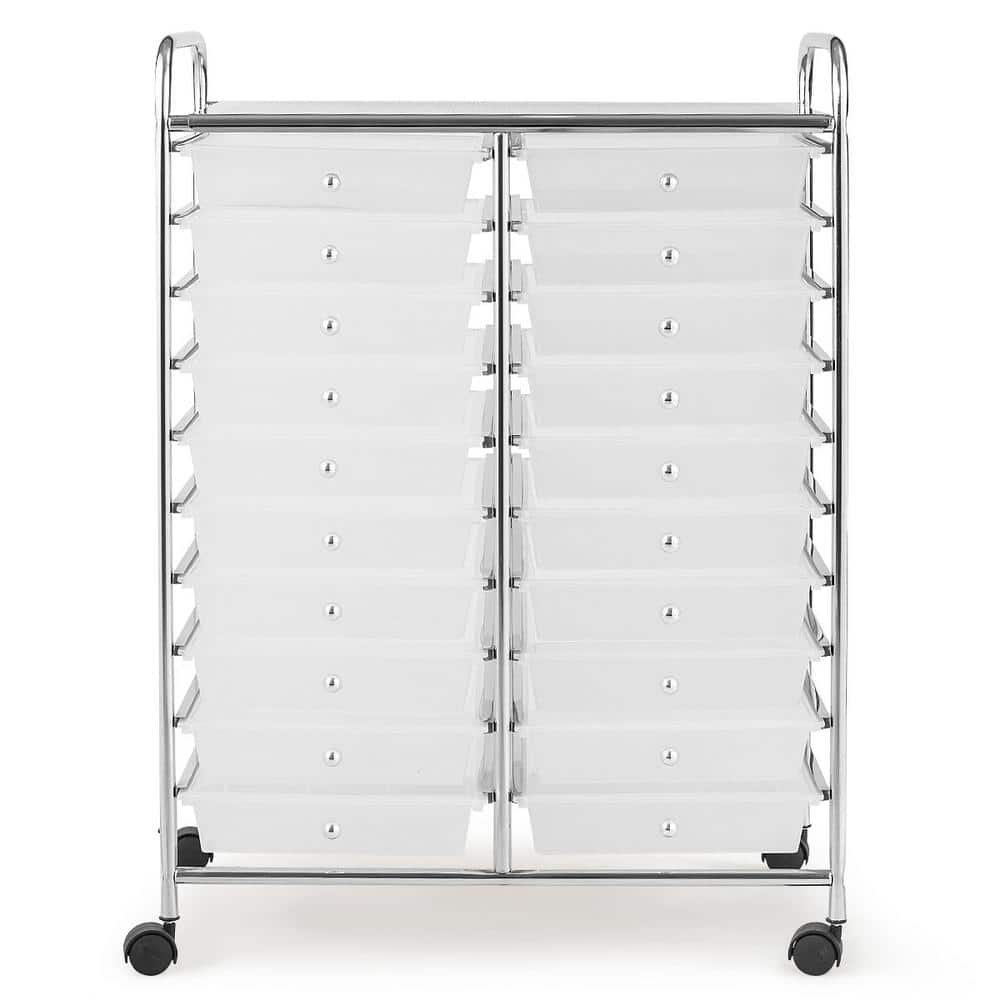 20-Drawers Plastic Rolling Storage Cart with Organizer Top Clear - Hercitys