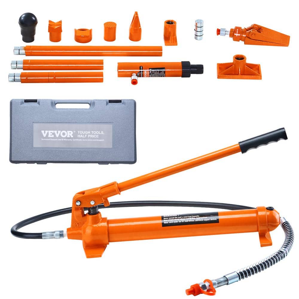 12-Ton Porta Power Kit 55.1 in. Oil Hose Hydraulic Jack Ram 5.3 in. Lifting Height Autobody Frame Repair Tools - Hercitys