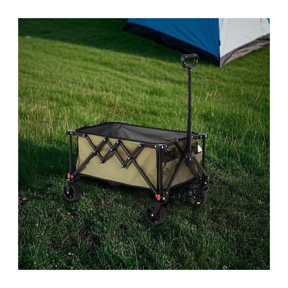5.87 cu. ft. Army Green Fabric Folding Wagon Cart, Heavy Duty Garden Cart with All-Terrain Wheels and Adjustable Handle - Hercitys