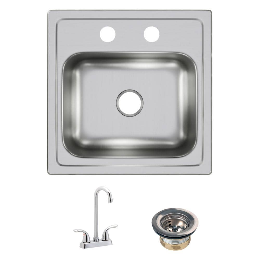 15 in. Drop-in Single Bowl 20-Gauge Durable Satin Stainless Steel Kitchen Sink Kit w/ Faucet - Hercitys