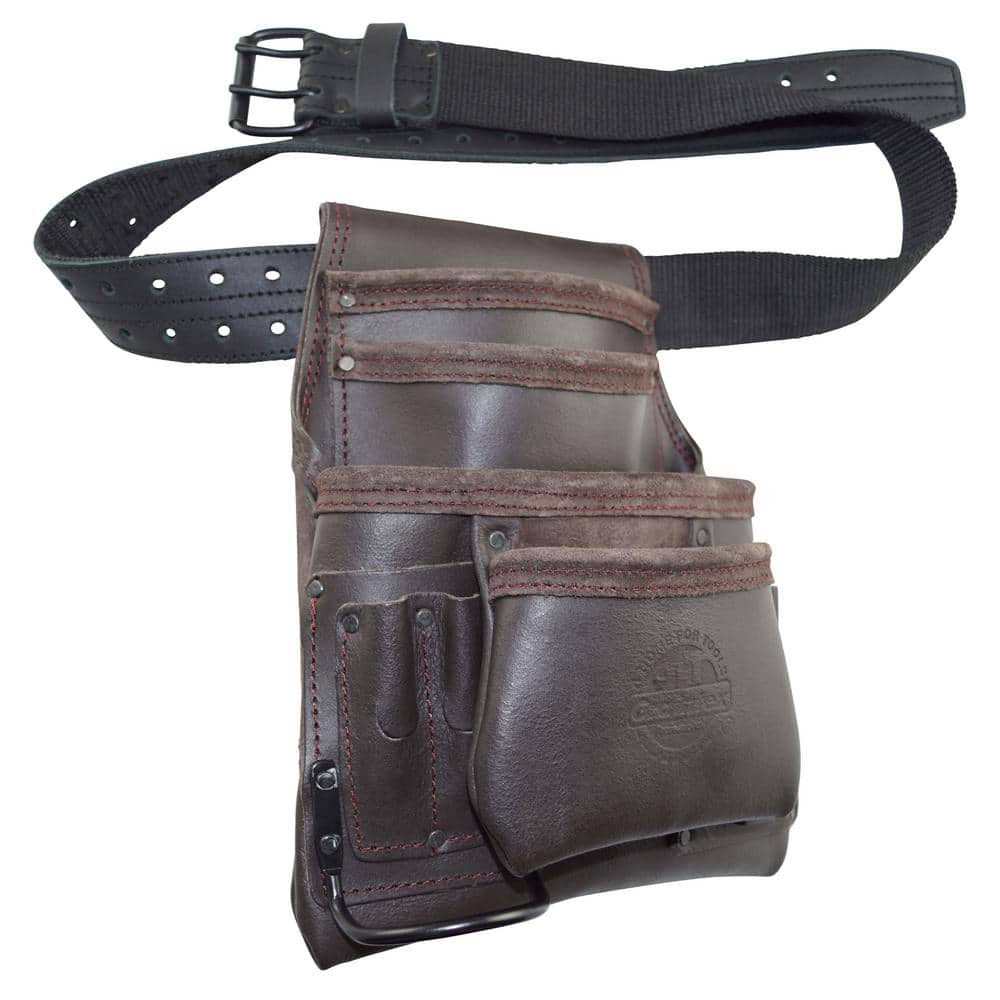 10-Pocket Oil Tanned Leather Nail and Tool Pouch with Belt - Hercitys