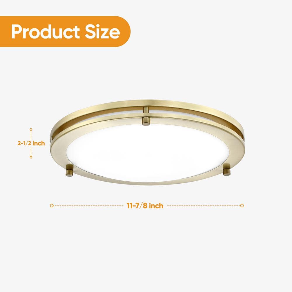 12 in. 15-Watt Brushed Gold 5CCT Dimmable Integrated LED Flush Mount Ceiling Light with White Acrylic Shade (2-Pack) - Hercitys