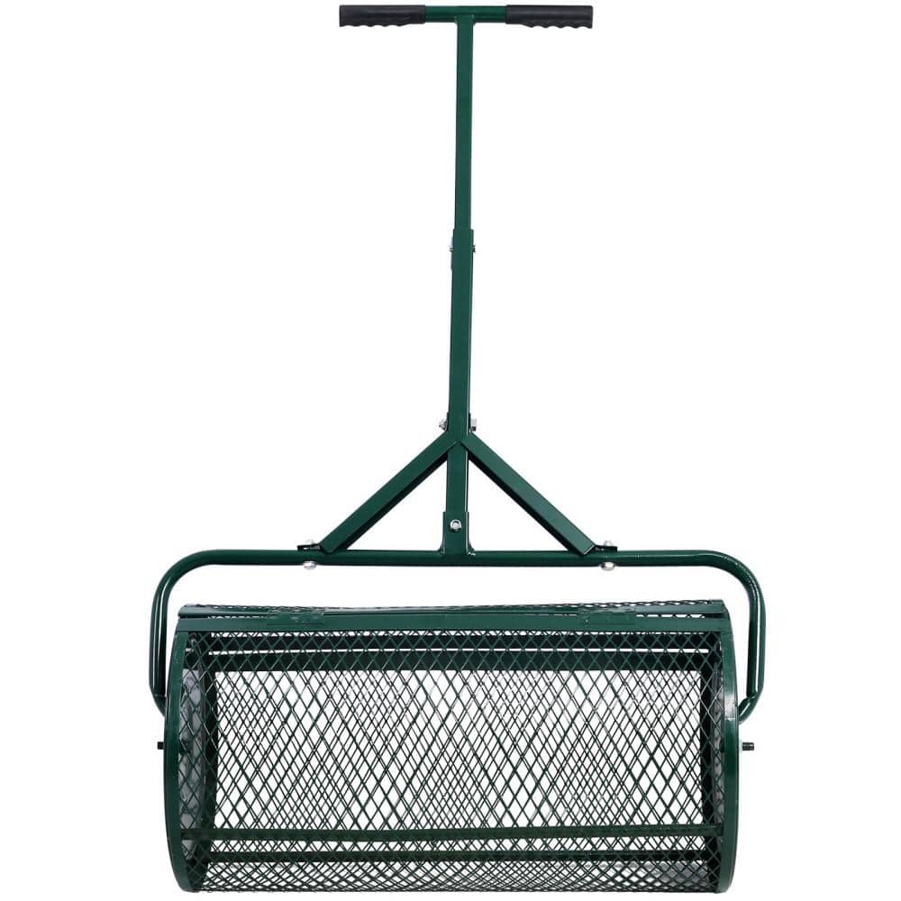 24 in. Steel T Shaped Handle Peat Moss Spreader, Metal Mesh Compost Spreader Roller - Hercitys