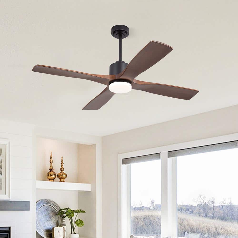 48 in. (4 ft.) DC Indoor Ceiling Fan with Integrated LED, 4 Solid Wood Blades, Black - Hercitys