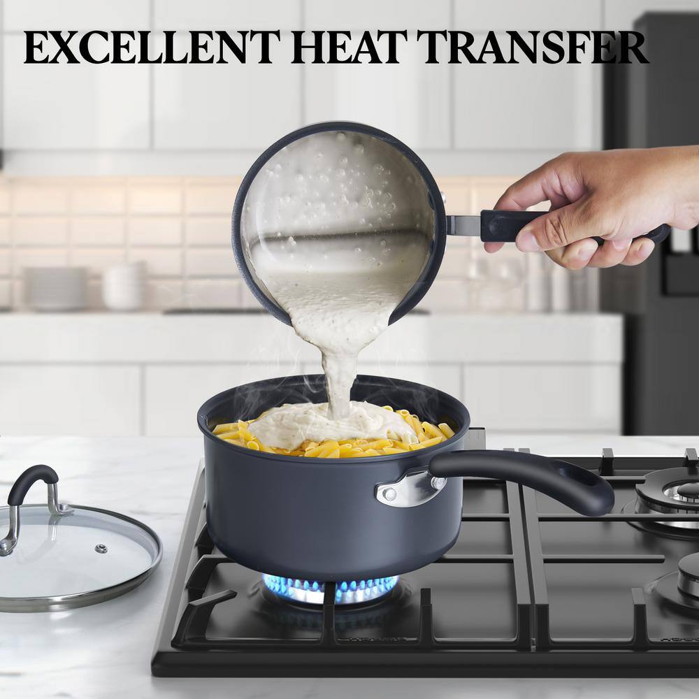 02633 2.5 qt./18CM, Black Hard Anodized Nonstick Saucepan - Hercitys