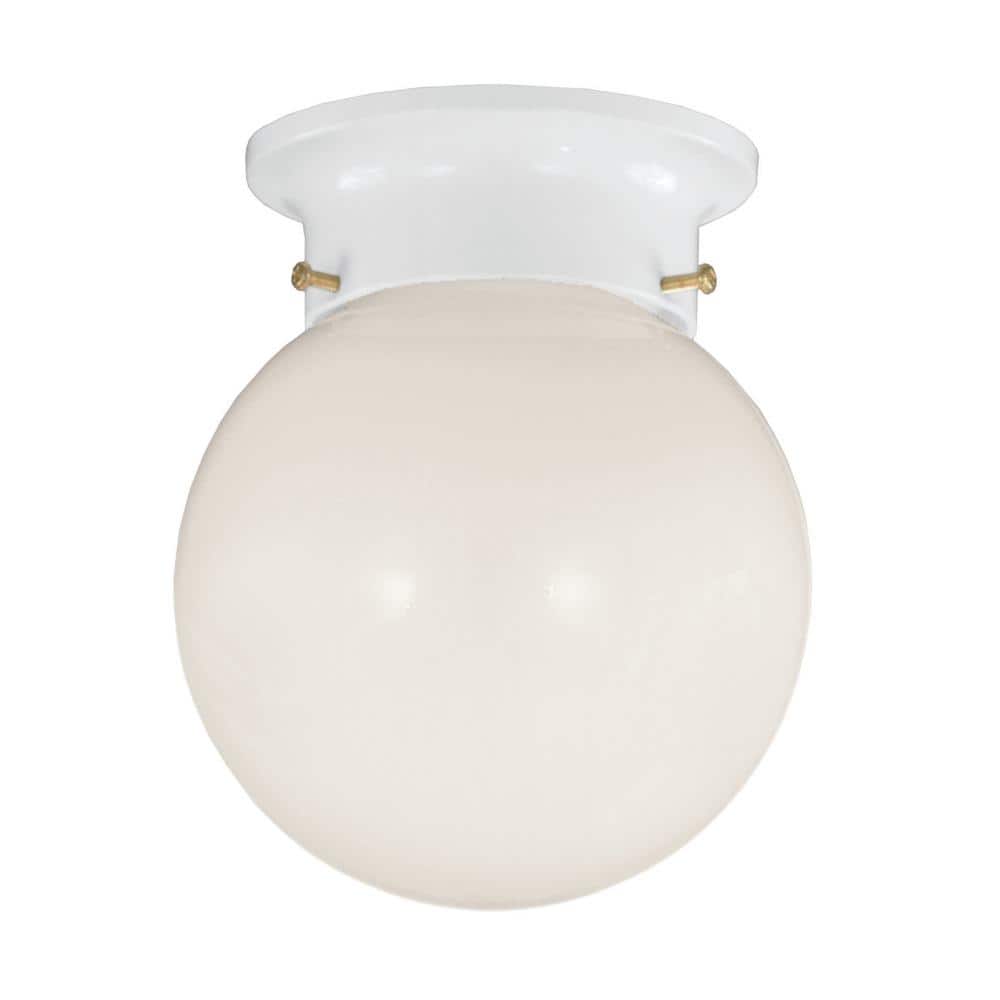 5 in. W x 7.13 in. H 1-Light White Flush Mount Ceiling Light with Globe-Shaped White Opal Glass Diffuser - Hercitys