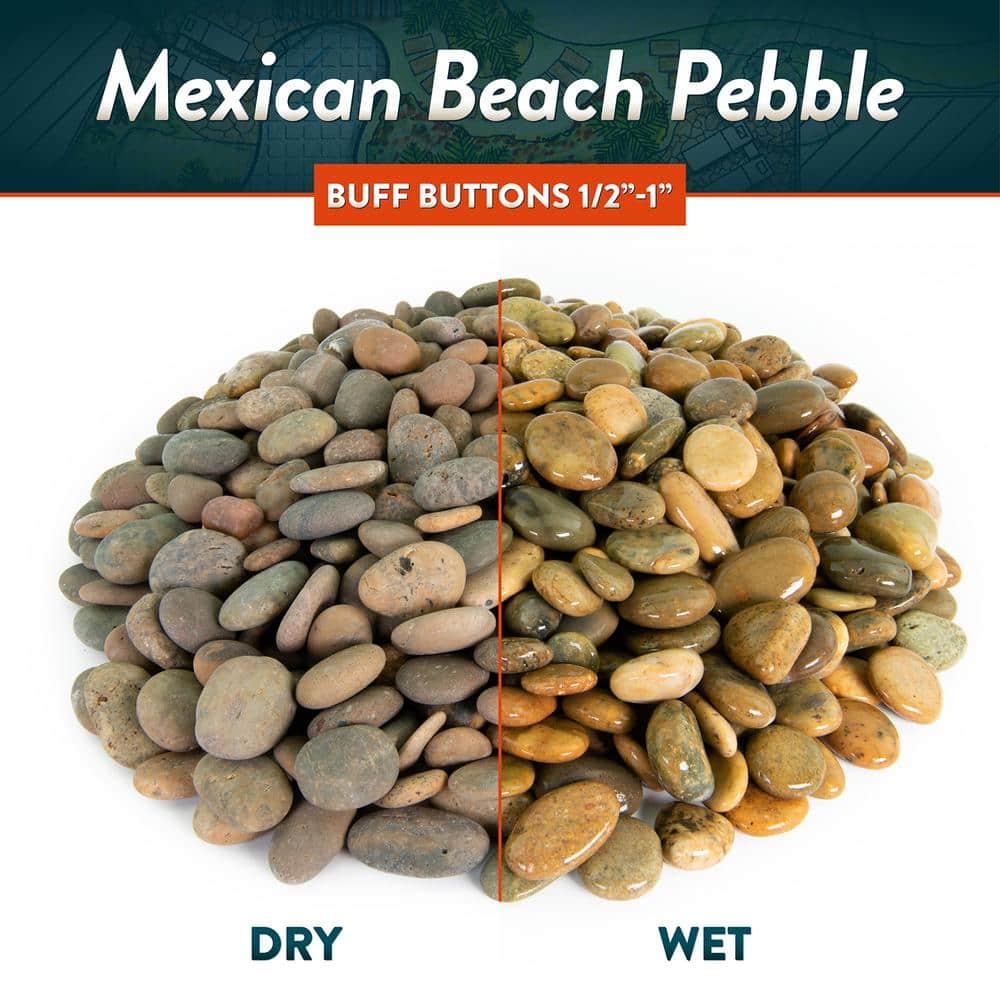 0.25 cu. ft. 1/2 in. to 1 in. Buff Buttons Mexican Beach Pebble Smooth Round Rock for Garden and Landscape Design - Hercitys