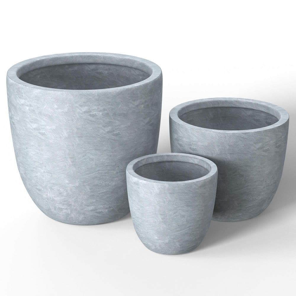 10 in. 14 in. 18 in. Soft Slate(Enhanced Interior) Concrete Round Planter / Pot with Drainage Holes (3-Pack) - Hercitys