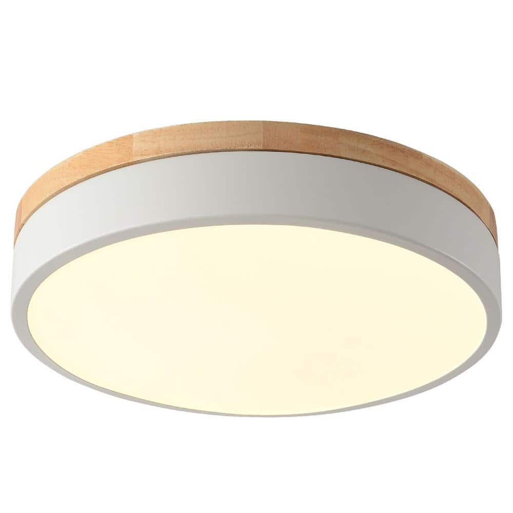 11.81 in. 1-Light Modern Round White Selectable LED Flush Mount Ceiling Light for Living Room Kitchen Balcony - Hercitys