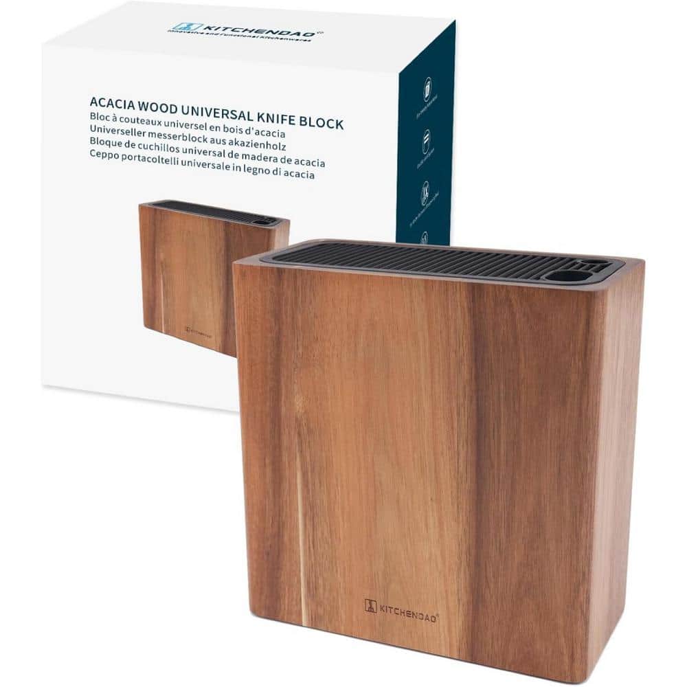 16-Knife Acacia Wood Double-Deck Knife Block Holder with Scissors and Sharpening Rod Slots, Space-Saving Storage Stand - Hercitys
