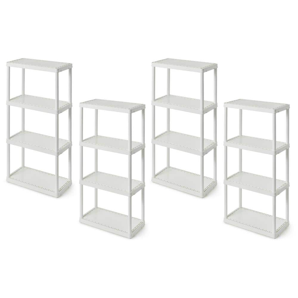 4-Pack White 4-Tier Plastic Garage Storage Shelving Unit (24 in. W x 48 in. H x 12 in. D) - Hercitys
