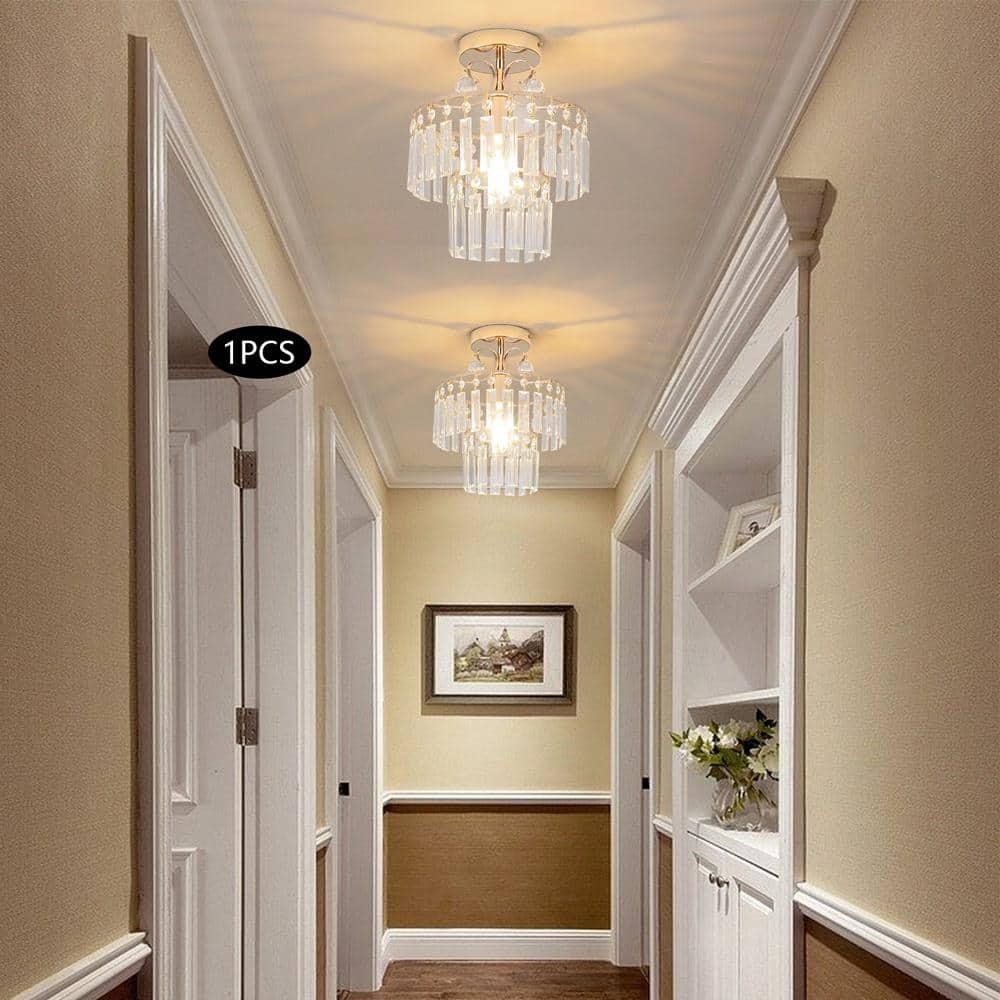 10.62 in. 1 Light Gold Modern Round Semi-Flush Mount Ceiling Light with Clear Crystal Shade and No Bulbs Included - Hercitys