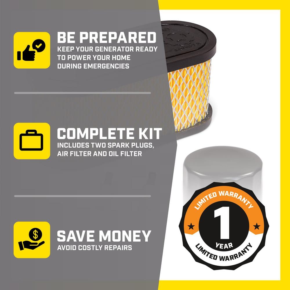 12.5 kW Home Standby Generator Maintenance Kit Spark Plugs, Air Filter, Oil Filter - Hercitys
