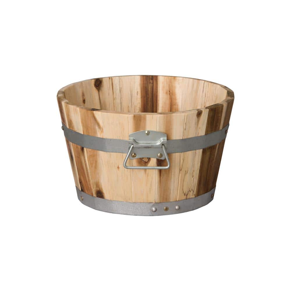 13 in. D x 8 in. H Natural Wood Round Planter with Drainage Hole - Hercitys