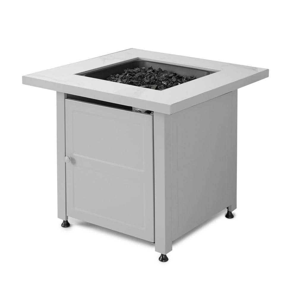 30 in. Gas Fire Pit Table with Cover, Black Glass - Hercitys