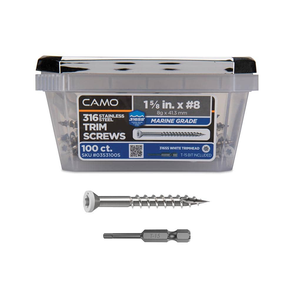 1-5/8 in. #8 316 Stainless Steel White Premium Star Drive Trim Screws (100-Count) - Hercitys
