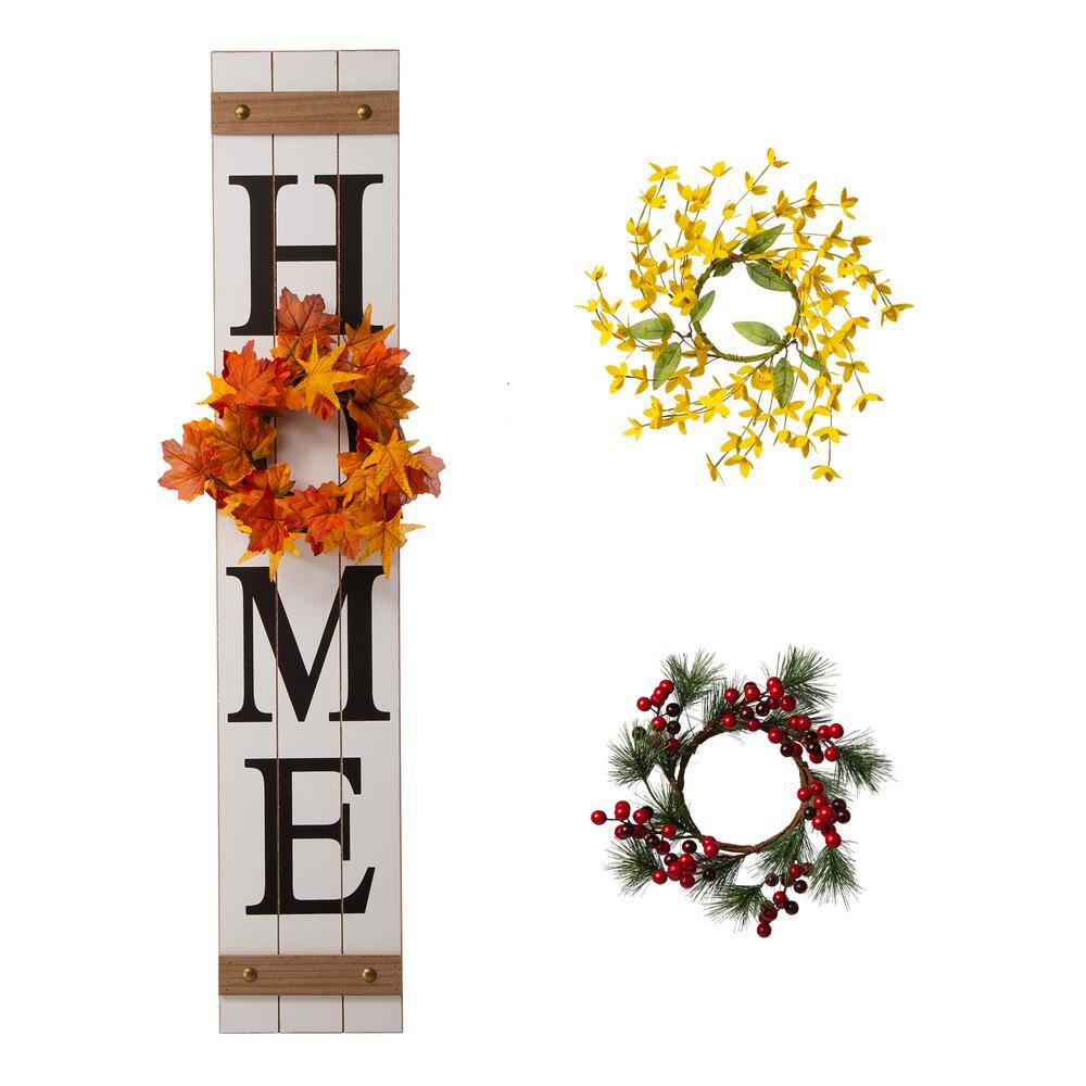 42 in. H Wooden Home Porch Sign with 3 Changeable Wreathes (Spring/Fall/Christmas) - Hercitys