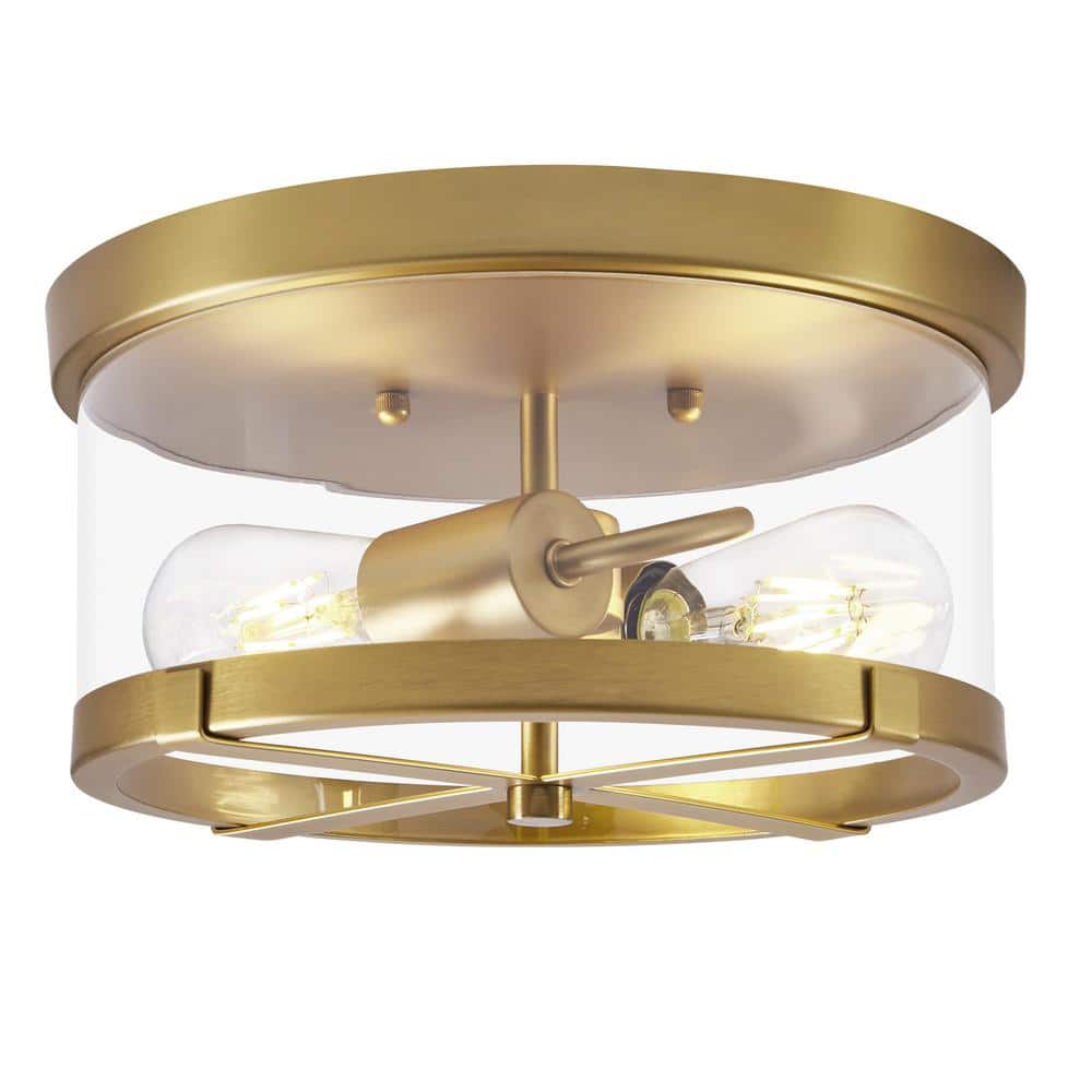 11.8 in. 2-Light Gold Flush Mount Ceiling Light with Clear Glass Shade - Hercitys
