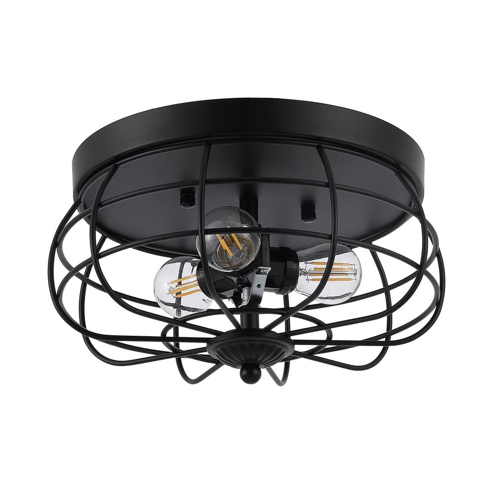 11 in. 3-Light Black Farmhouse Caged Flush Mount - Hercitys