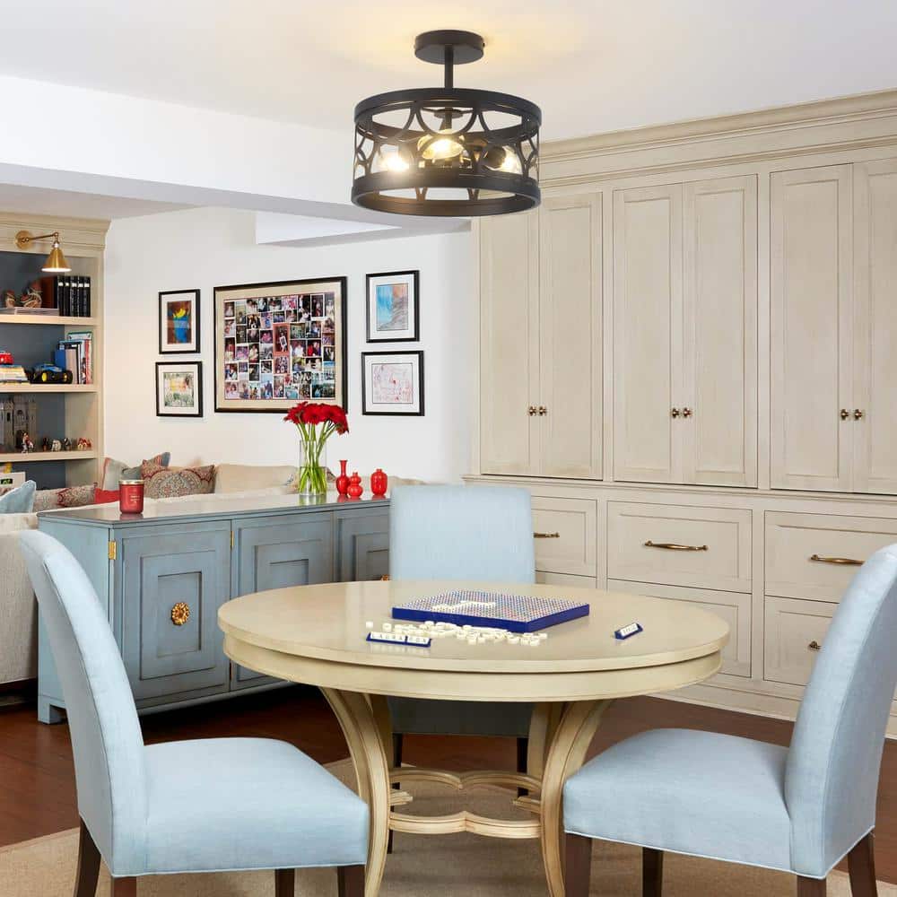 12.6 in. 3-Light Black Semi Flush Mount Ceiling Light Fixture With No Bulbs Included - Hercitys