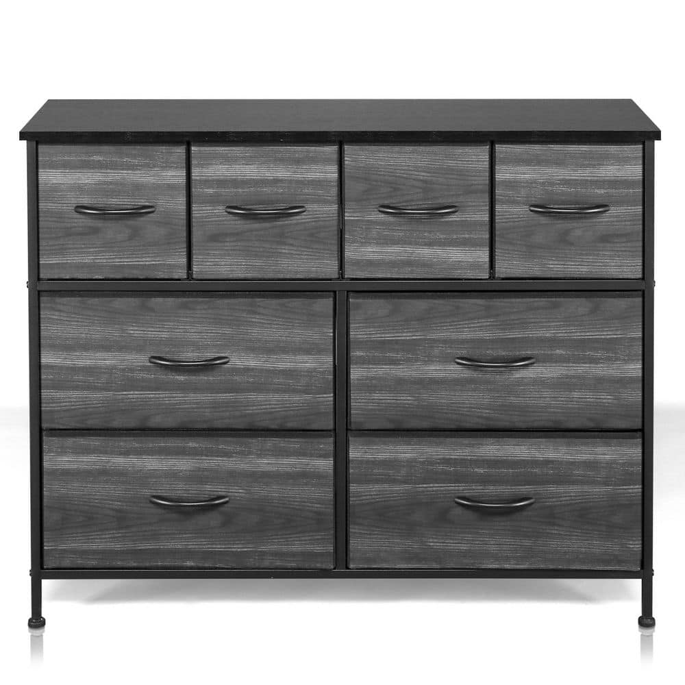 39.4 in. W x 30.4 in. H x 11.8 in. D Charcoal Black Wood Grain Print 8-Drawer Storage Dresser - Hercitys