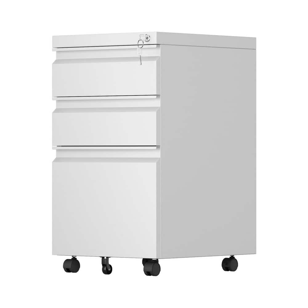 14.5 in. W x 24 in. H x 17 in. D Steel Mobile File Cabinet with 3-Drawer,Rolling Storage Freestanding Cabinet in White - Hercitys