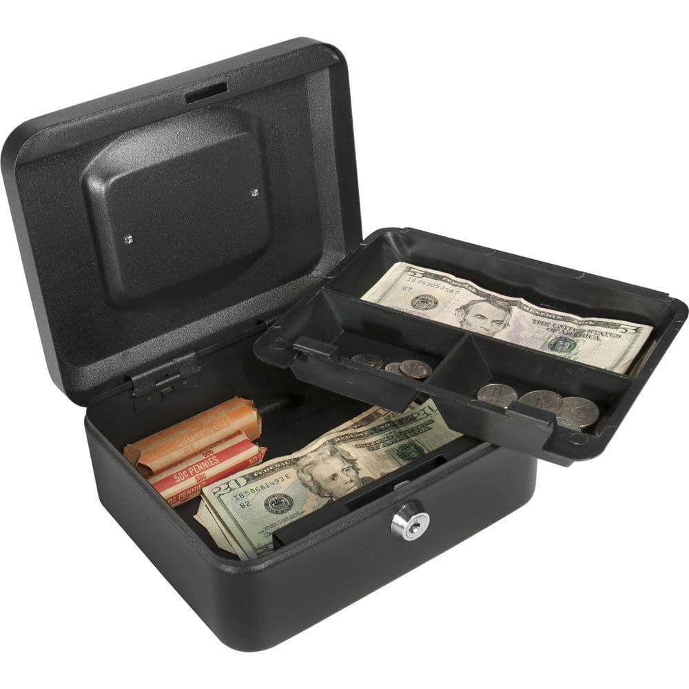 0.05 cu. ft. Steel Cash Box Safe with Key Lock, Black - Hercitys