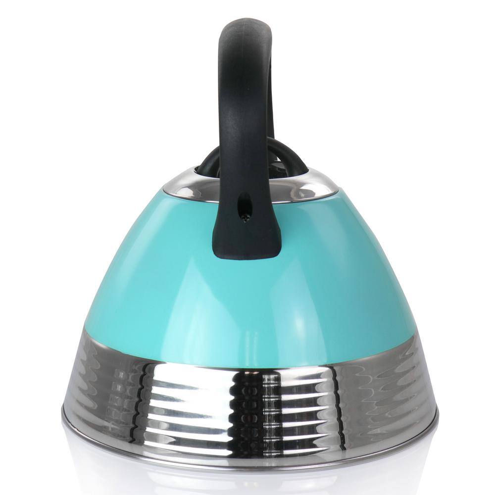 10-Cup Stainless Steel Whistling Tea Kettle in Turquoise - Hercitys