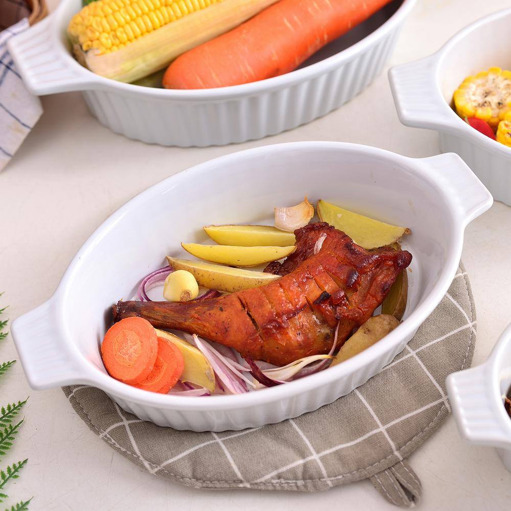 4-Piece White Oval Bakeware Set Porcelain Baking Dish Set for Cooking Kitchen - Hercitys