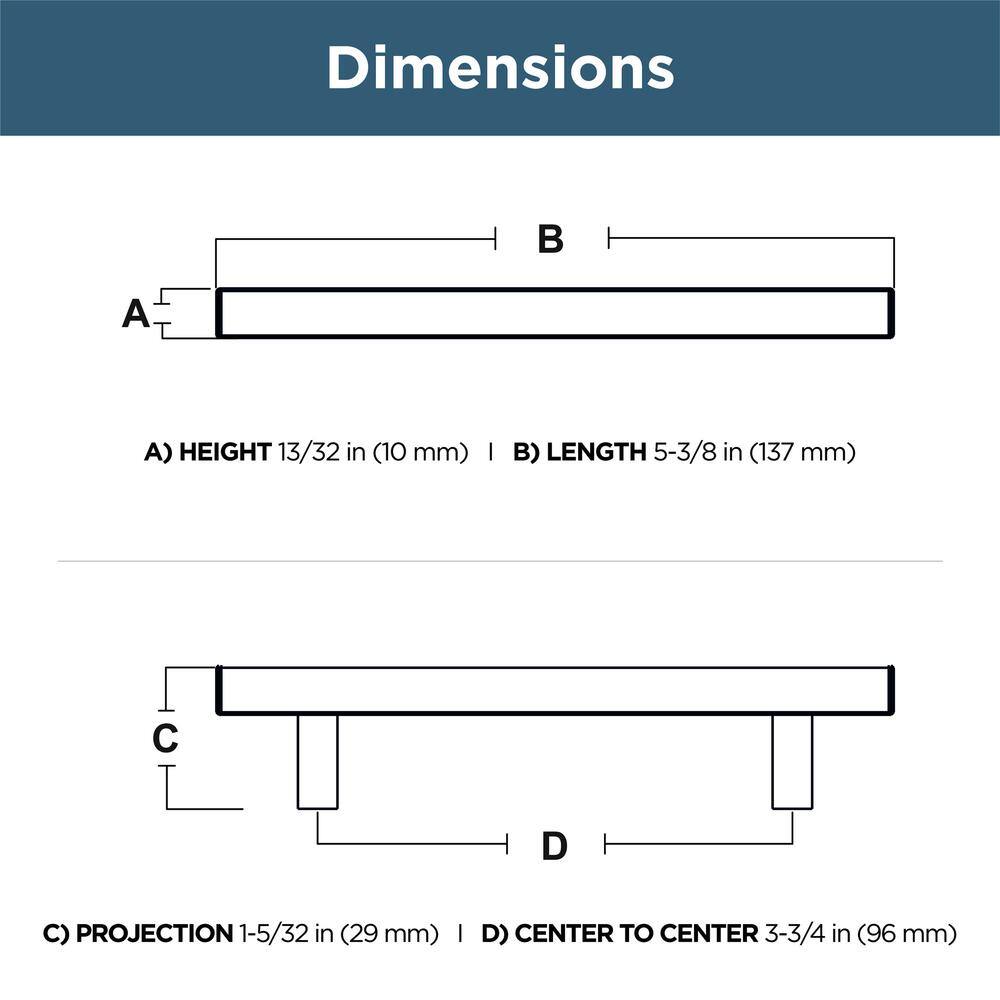 10-Pack Simple Square Bar 3-3/4 in. (96 mm) Modern Cabinet Drawer Pulls in Stainless Steel - Hercitys