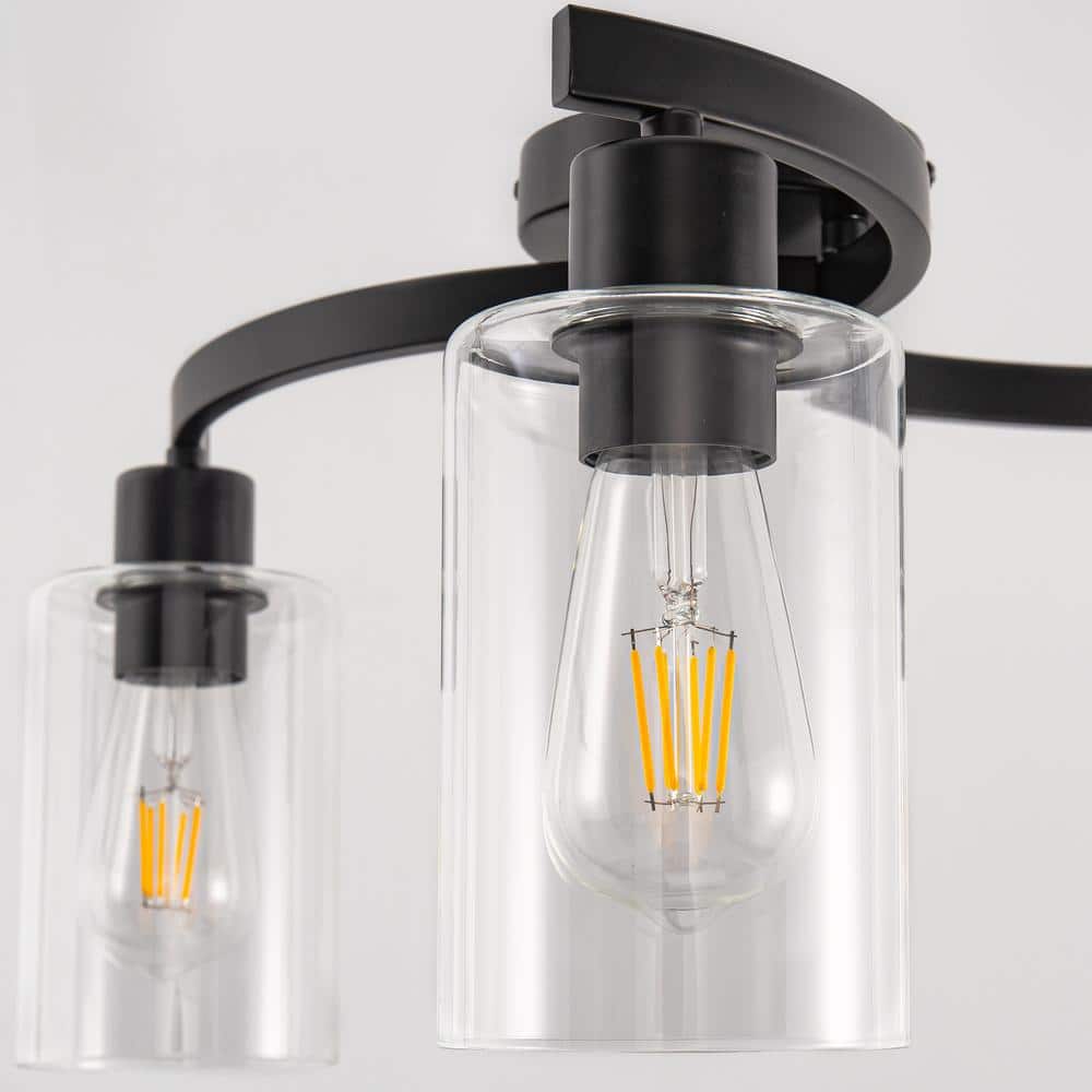 11.8 in. 3-Light Semi-Flush Mount Ceiling Light, Matte Black Bedroom Light Fixtures with Clear Glass Shades - Hercitys