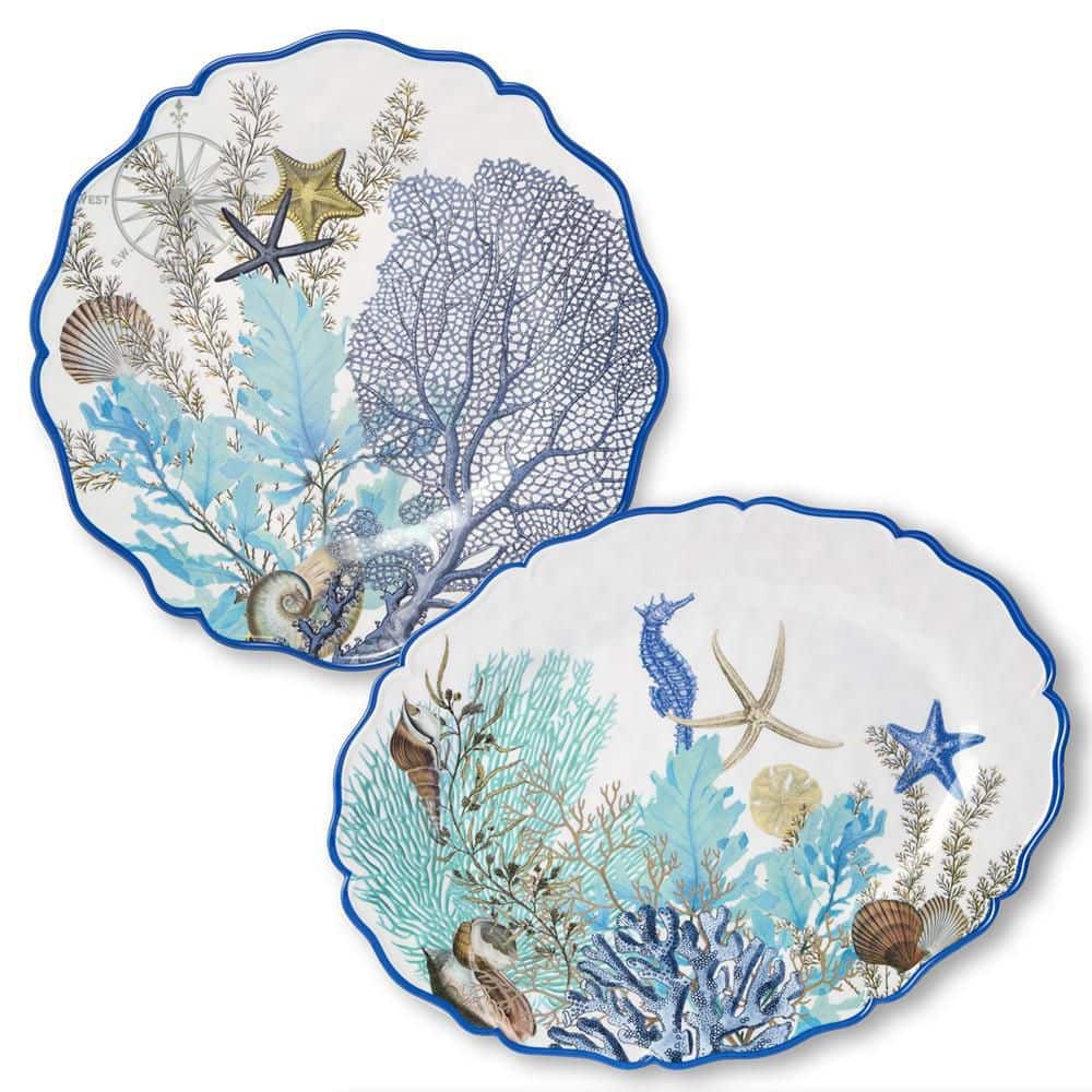 14 in. Blue Lagoon Melamine 2-Piece Platter - Hercitys