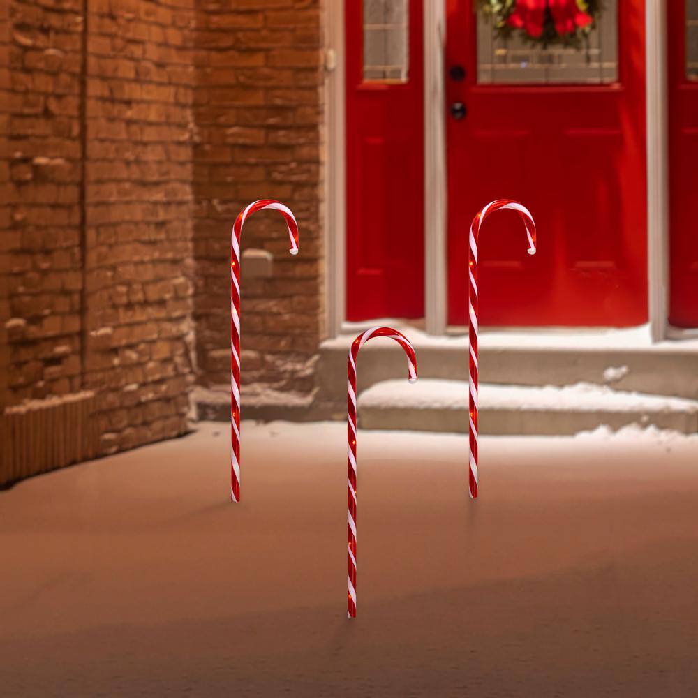 28 in. Outdoor Blinking Candy Cane Christmas Pathway Lights (Set of 3) - Hercitys