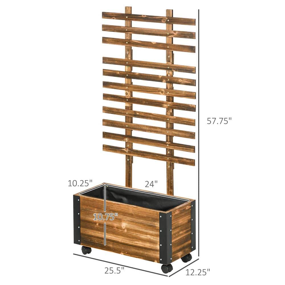 58 in. Brown Fir Wood Rectangular Outdoor Raised Garden Bed with Trellis and Wheels for Climbing Plants 11 gal. Capacity - Hercitys