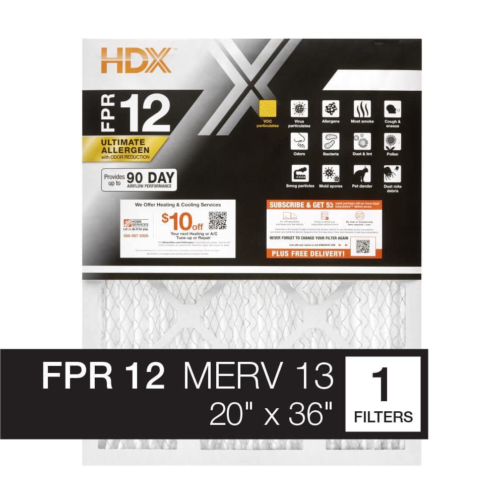 20 in. x 36 in. x 1 in. Ultimate Allergen Pleated Air Filter FPR 12, MERV 13 - Hercitys