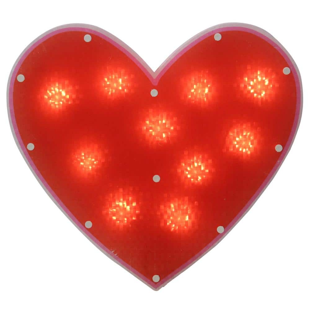 12 in. H x 13 in. L Lighted Valentine’s Day Shimmering Red Heart Window Silhouette Decoration - Hercitys