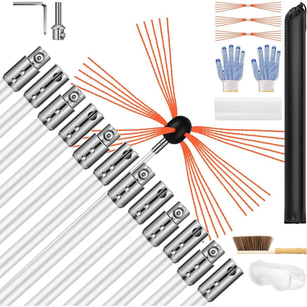 39 ft. Fireplace Cleaner Flexible Chimney Sweep Kit with 12-Rods and 3-Replaceable Bristles - Hercitys